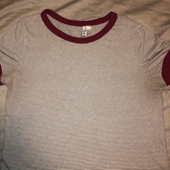 Black and White Striped Tee with Bergundy Lining - Picture 1 of 2